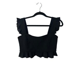 Haute & Rebellious Crop Top Women Medium Black Excellent Ruffle Strap Sleeveless